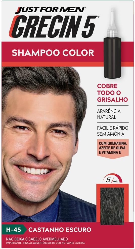 Grecin 5 Shampoo Tonalizante Masculino Tonalidade Castanho Escuro