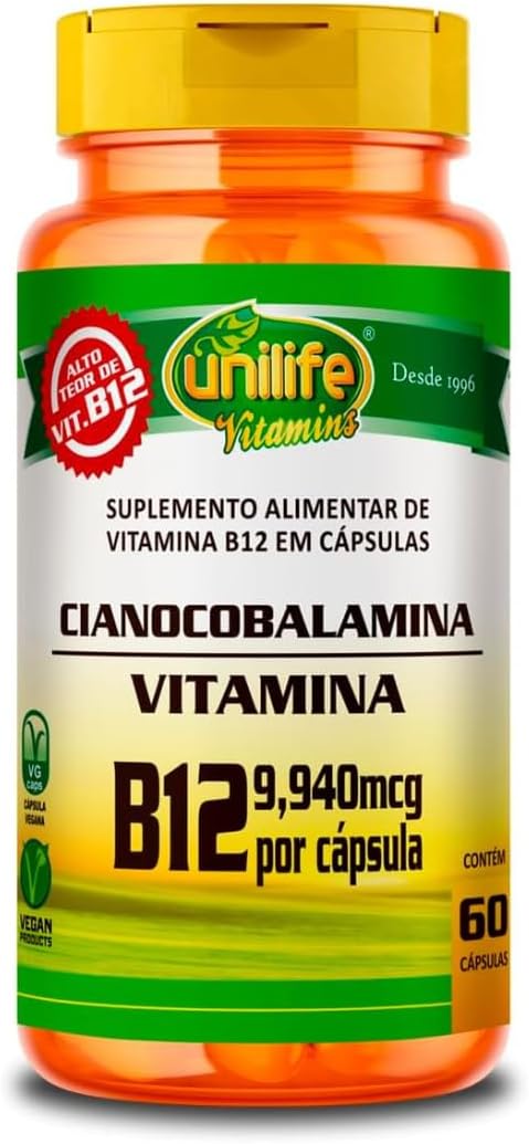 Vitamina B12 Cianocobalamina 9,94mcg 60 Cápsulas - Unilife Vitamins