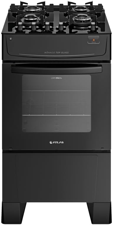 Fogão 4 Bocas Atlas Mônaco Top Glass Preto com Mesa de Vidro