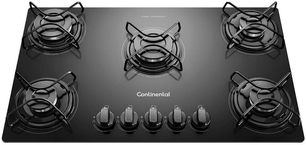 Cooktop a Gás 5 Bocas Continental com Mesa de Vidro (KC5GR)