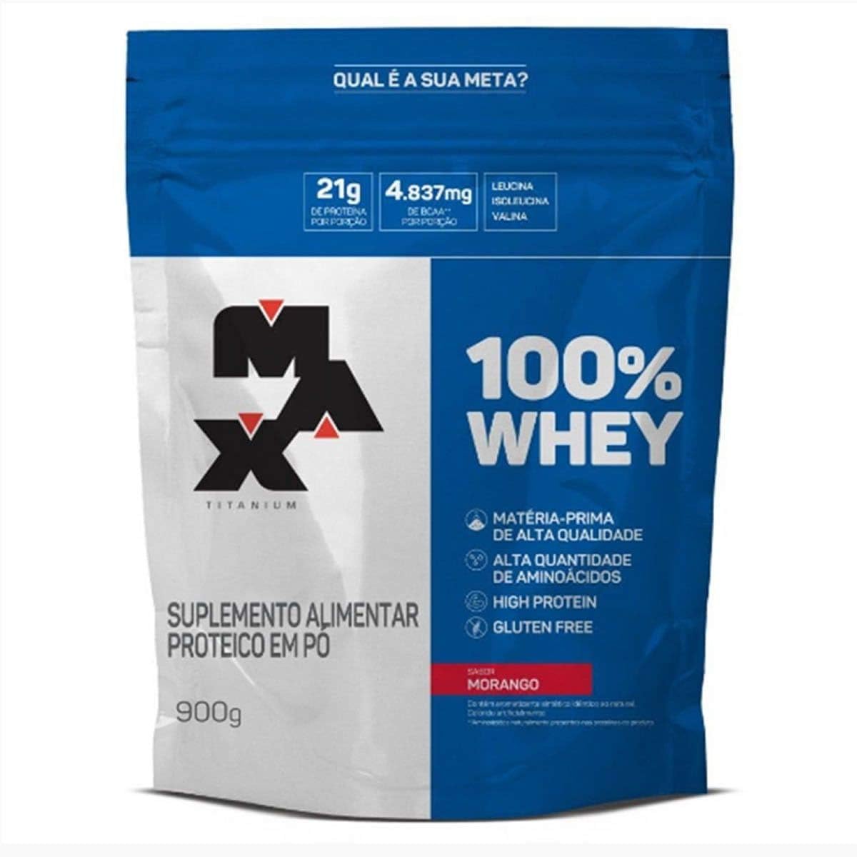 Max Titanium 100% Whey Sabor Morango - Refil (Pouch) 900g — análise