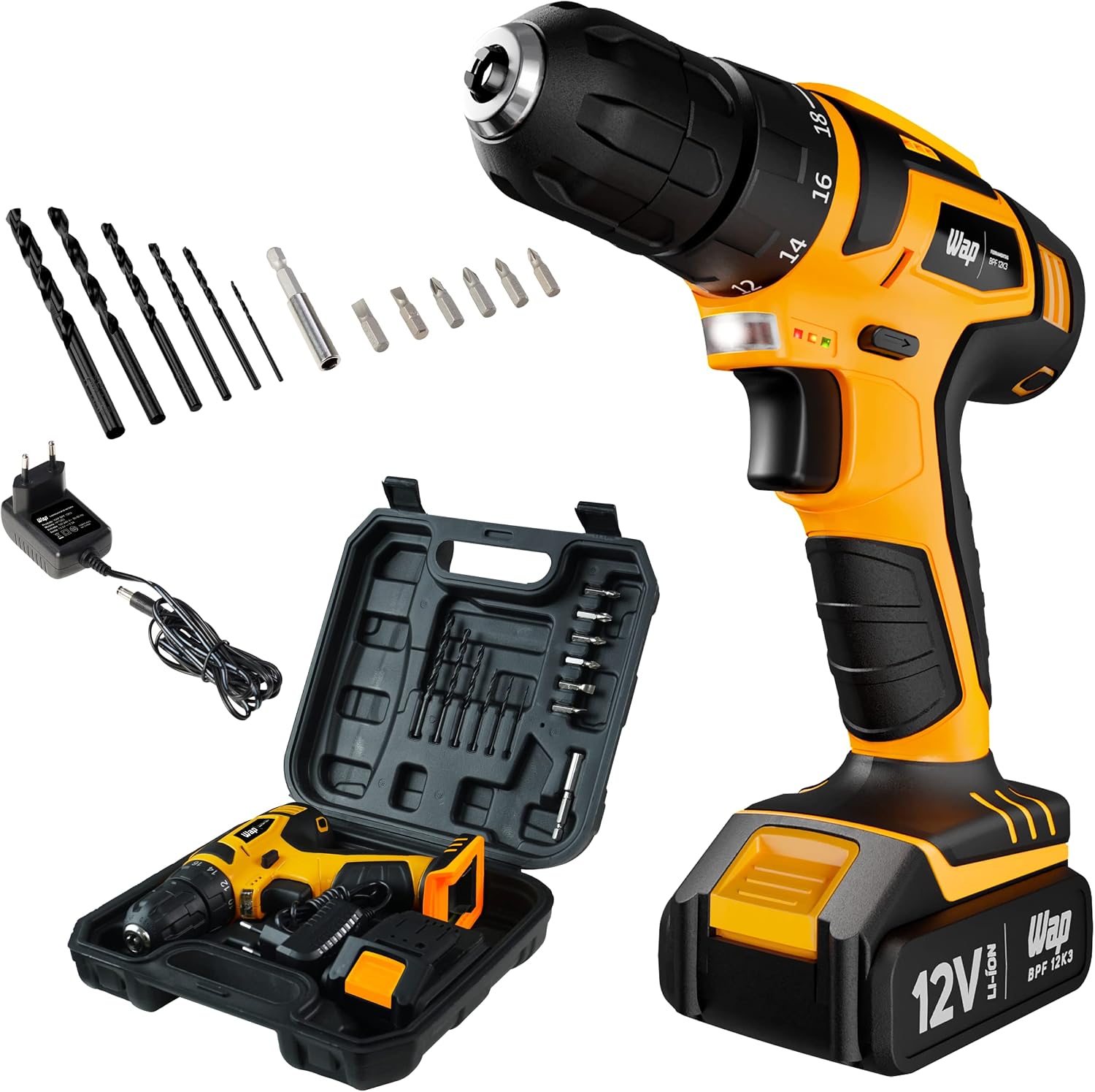 Furadeira e Parafusadeira a Bateria 12V Wap BPF 12K3 Li-Íon com Maleta e 13 Acessórios Bivolt