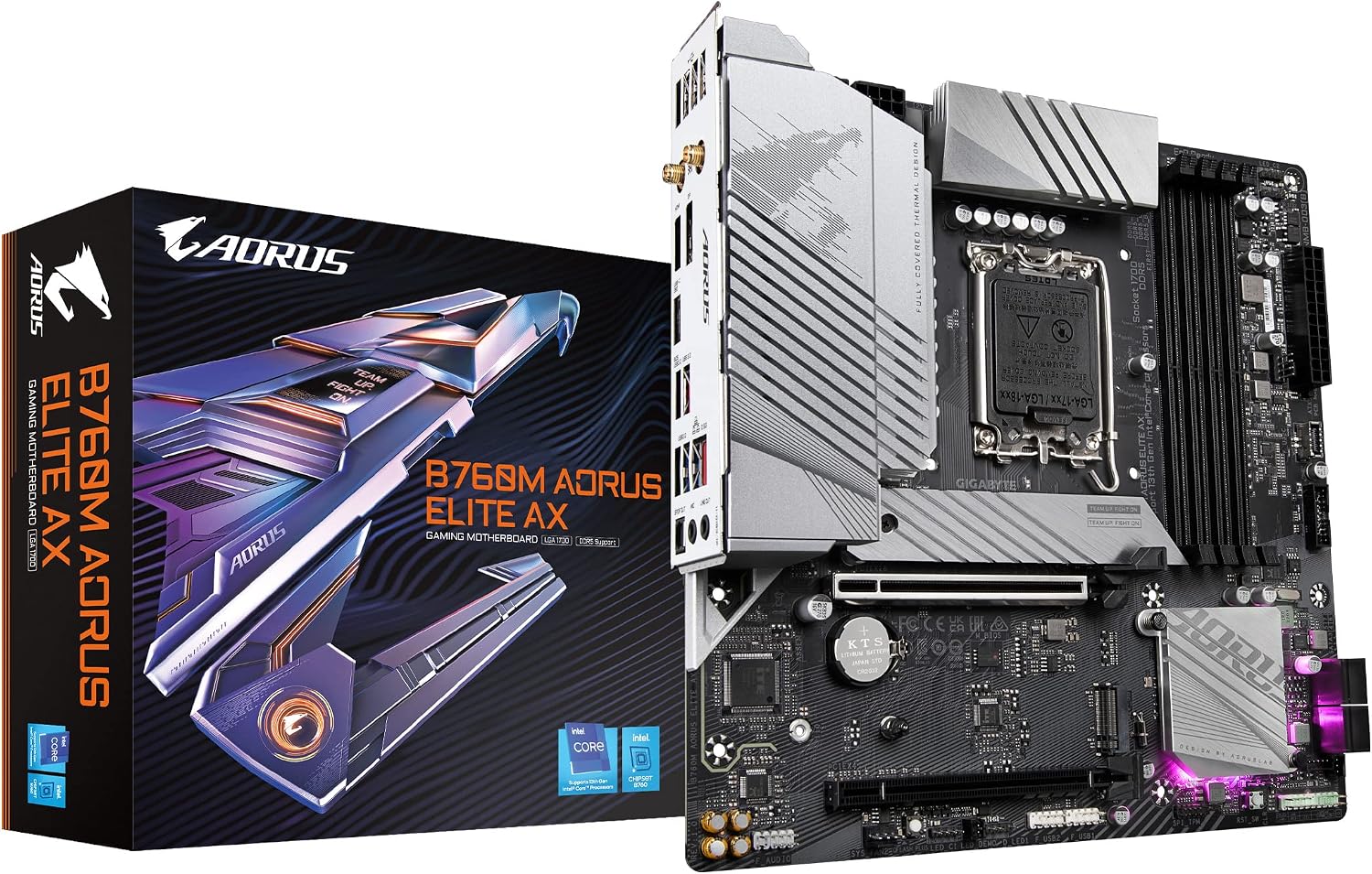 Placa Mãe Gigabyte B760M AORUS ELITE AX WIFI PRETO/BRANCO