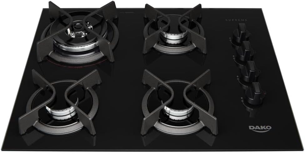 Dako Supreme 300001513, 4 bocas a gás, tripla chama, vidro preto
