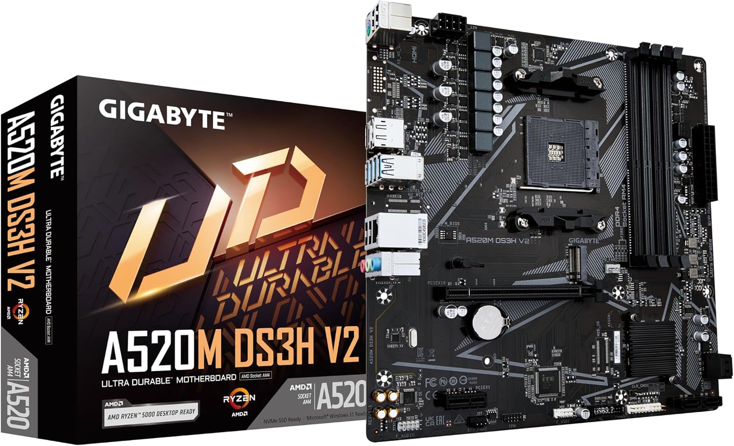 Placa Mãe Gigabyte A520M DS3H V2, Chipset A520, AMD AM4, mATX, DDR4