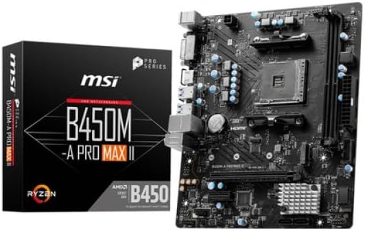 MSI Placa-mãe B450M-A PRO MAX II ProSeries (mATX, suporta processadores AMD 5000/4000/3000/2000/1000 Series AM4, M.2, SATA 6G, USB 3.2 Gen 1, DDR4, HDMI/DVI, LAN de 2,5 Gbps)