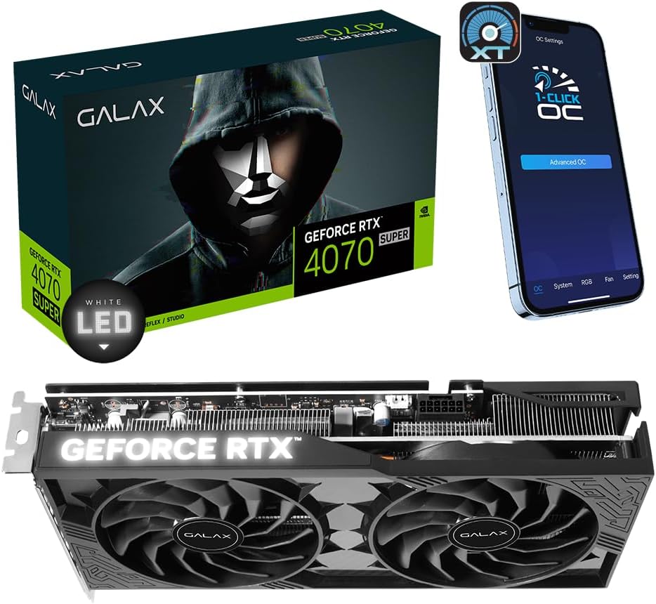 Galax, Placa de Vídeo 4070 SUPER 1-Click OC 2X GALAX GeForce, 12 GB
