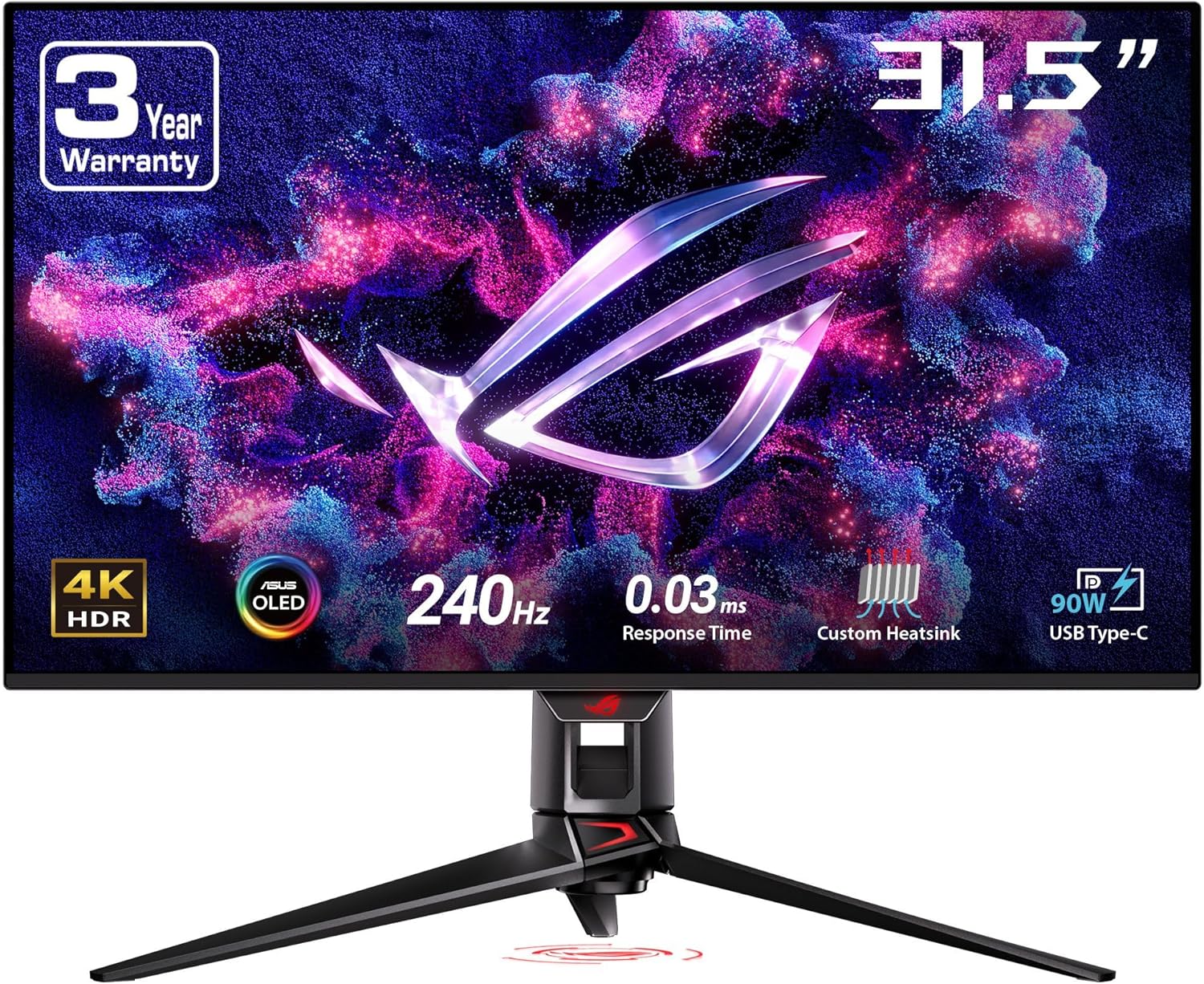 ASUS ROG Swift Monitor de jogos OLED 4K de 32 polegadas (PG32UCDM) - UHD (3840 x 2160), QD-OLED, 240Hz, 0,03ms, compatível com G-SYNC, dissipador de calor personalizado, filme de grafeno, 99% DCI-P3,