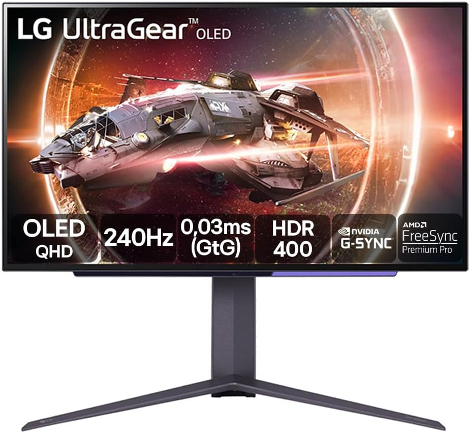Monitor Gamer LG UltraGear OLED – Tela OLED 27”, 2K QHD, HDR400 True black, 1.5M:1, 240Hz, 0,03ms (GtG), NVIDIA® G-SYNC®, AMD FreeSync™ Premium Pro – 27GS95QE-B