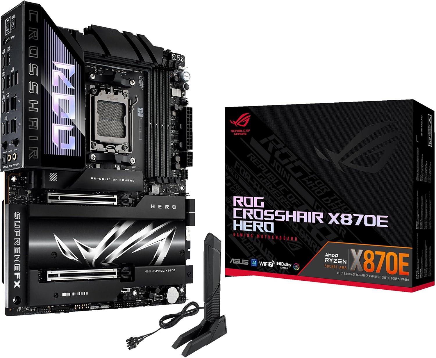 ASUS ROG CROSSHAIR X870E HERO - Placa-mãe AMD X870, Suporte Ryzen
