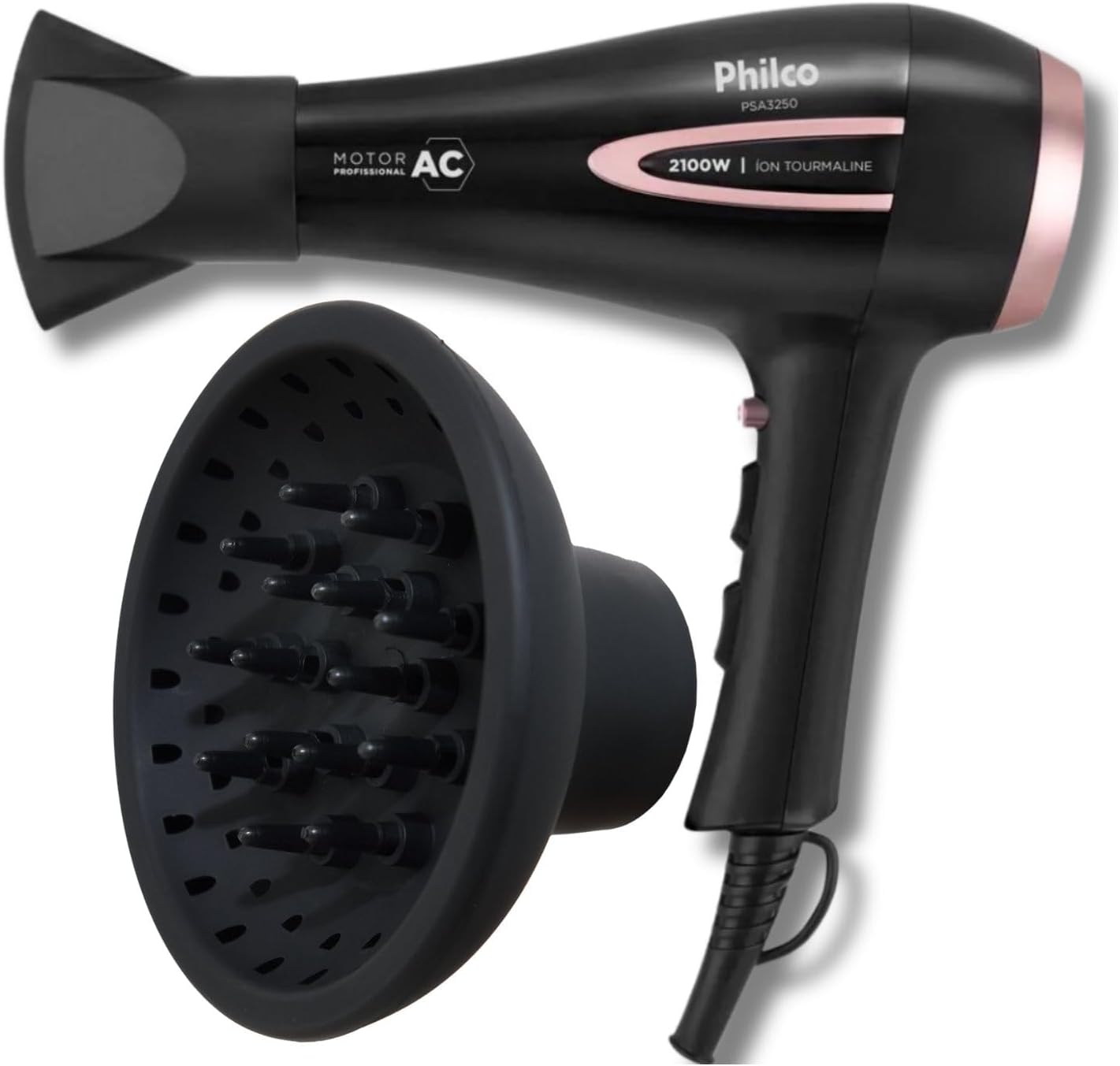 Secador de Cabelo Philco Profissional Íon Tourmaline 2100W com Difusor de Cachos