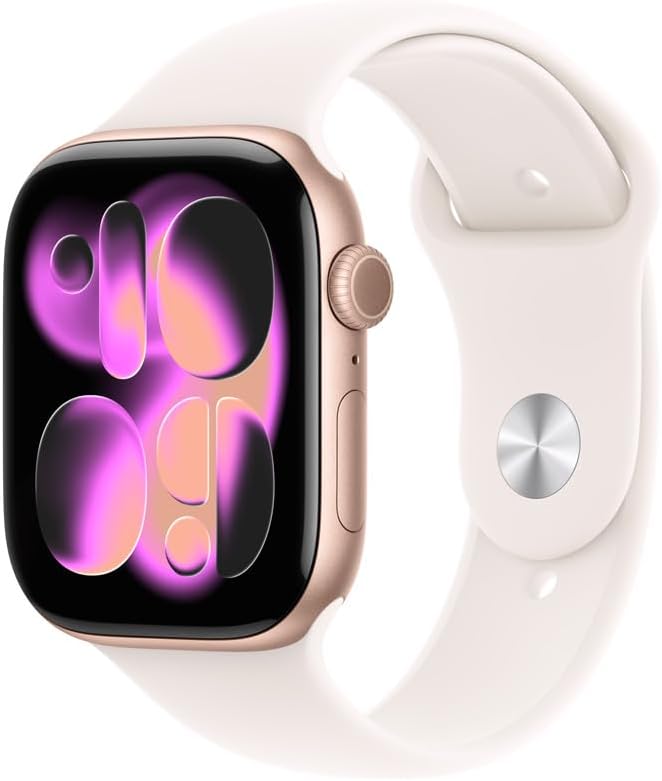 Apple Watch Series 11 GPS, Caixa em alumínio rosa‑dourado de 46 mm com Bracelete desportiva rosa leve - P/M